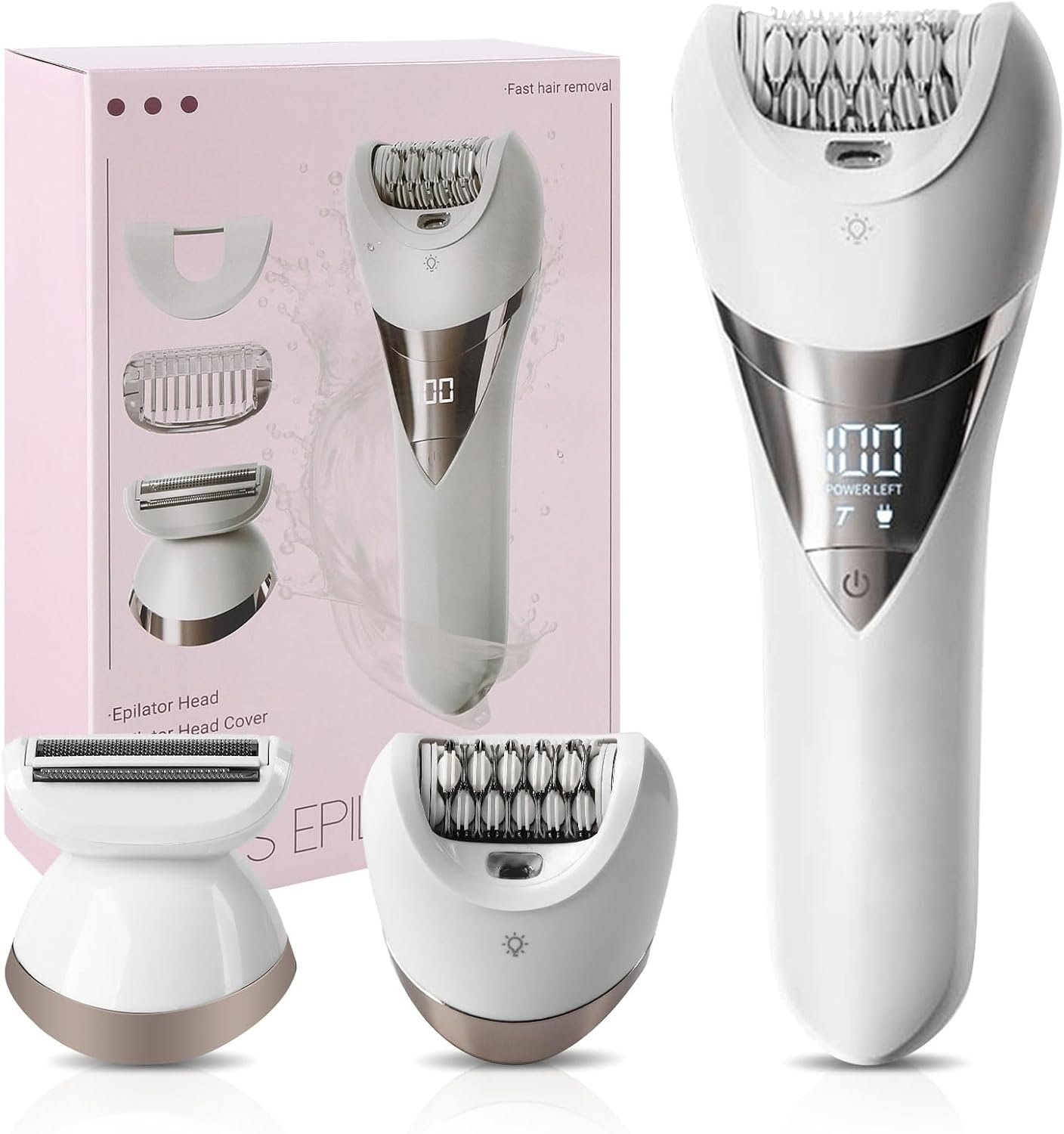 Electric Lady's Epilator,2in1 for Face,Chin,Arm,Leg,Armpit,Bikini Trimmer,Shave& Epilate,Wide Head for Fast Epilation,Wet & Dry Lady Shaver,2 Speeds