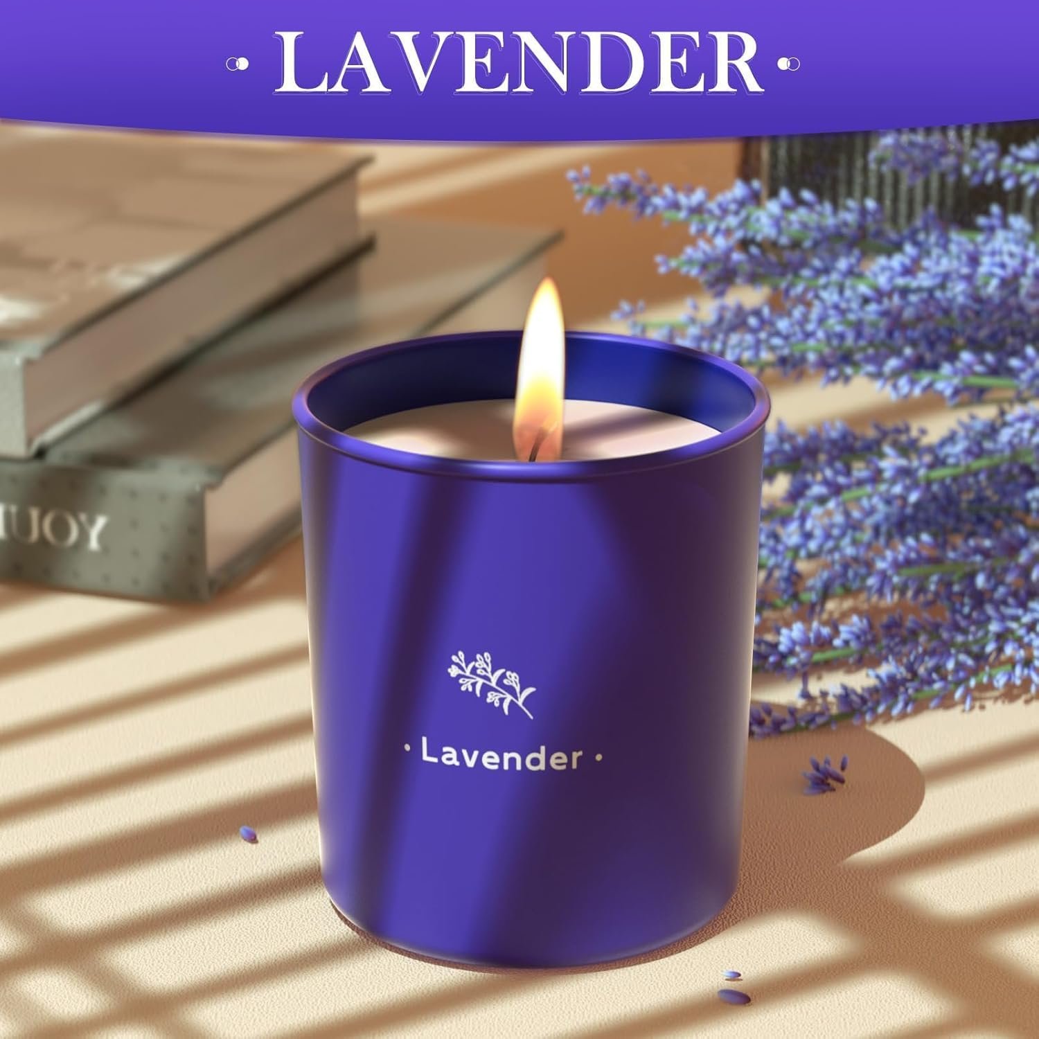 Lavender Candles for Home Scented, 8 oz Scented Candles Present, Purple Jar Wax, Made with Soy for Women, 45 Hour Long-Lasting Burn for Mom Girl Friend Birthday Present Giving - 1 Pack