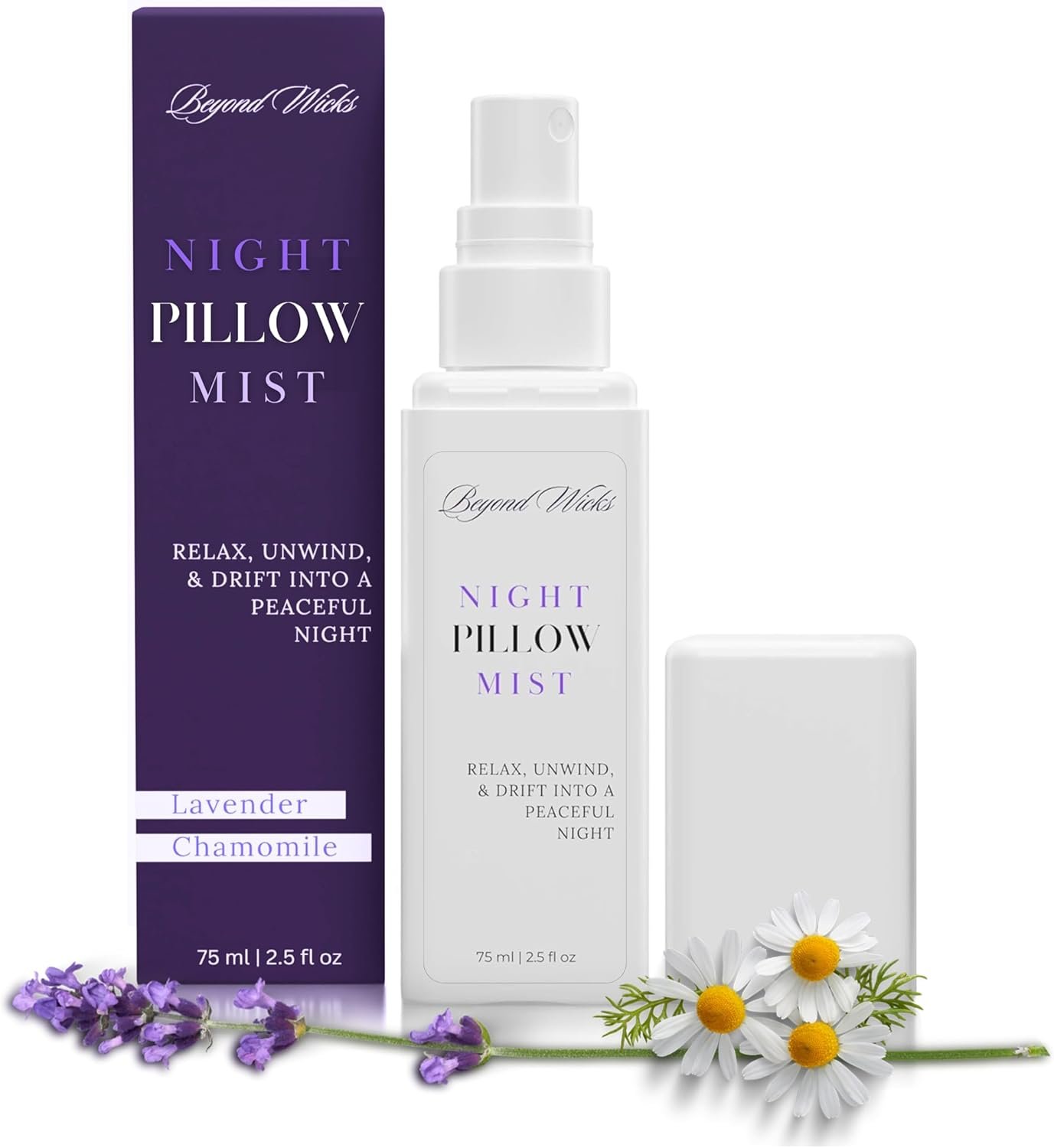 Pillow Spray – Lavender Chamomile Sleep Spray with Essential Oils – Relaxing Aromatherapy Mist for Pillows, Bedding, and Linens – Nighttime Pillow Mist – 75ml (2.5 fl oz) by Beyond Wicks